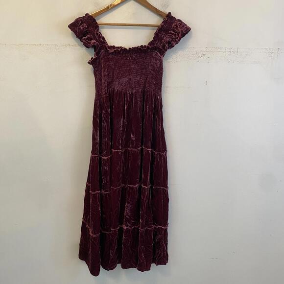 HILL HOUSE burgundy velvet midi Ellie nap dress sz M - Picture 8 of 8